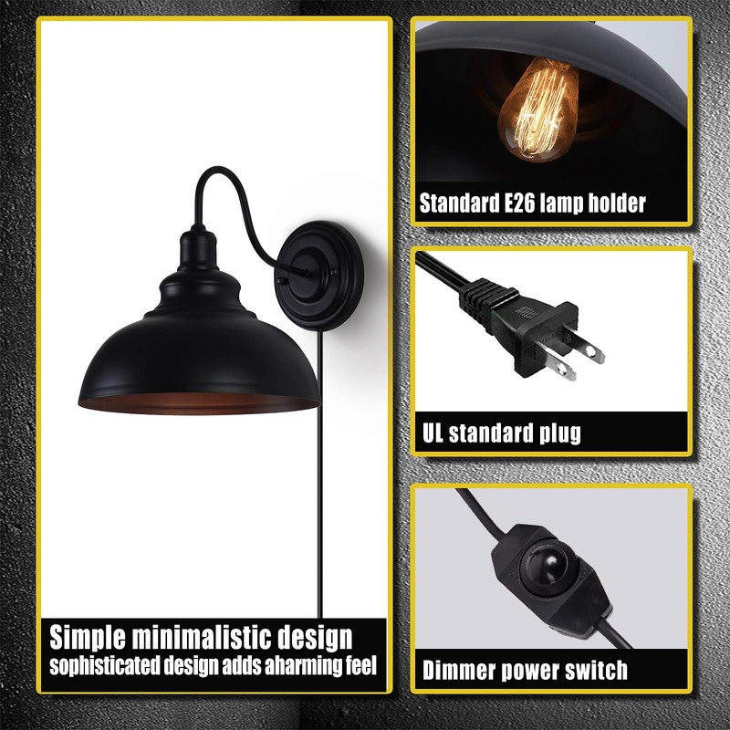 Lightess Dimmable Wall Sconce Plug in, Industrial Farmhouse Sconce with