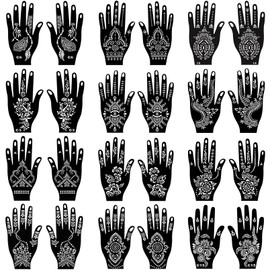 24 Sheets Henna Tattoo Stencils Kit for Hand, Indian Arabic Temporary Tattoo Stencil Mehndi Stencil Sticker