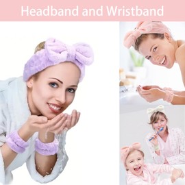 Headband Wristband Set Makeup and Skincare Headbands Hair Claw Clips Large No Slip Big Matte Jaw Butterfly Clip Scrunchies for Women Satin Hair Small Cosmetic Bag Hair Ribbon Clips with Long Tails