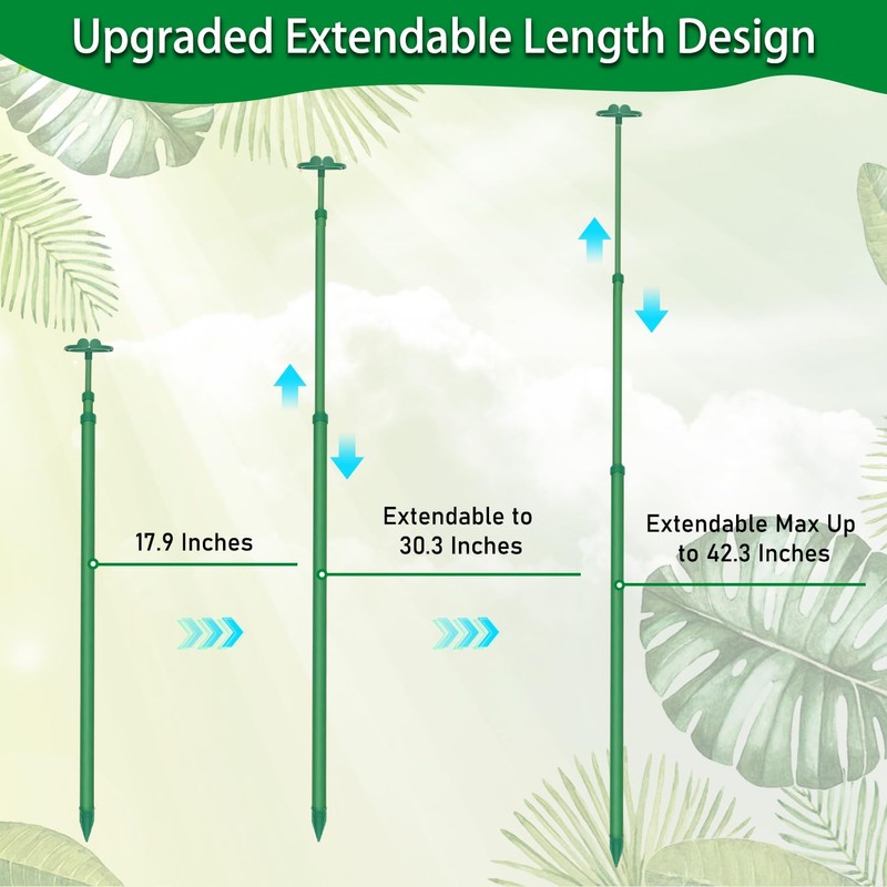Extendable Plant Stakes, Length Scalable from 17.9IN to 42.3IN Plant
