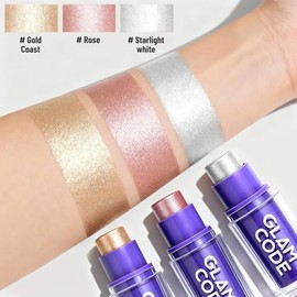 Glam Code Lápiz iluminador, maquillaje facial cremoso de larga duración, con brillo, mezclable para mejilla, nariz, cuerpo, realce y contorno, paquete