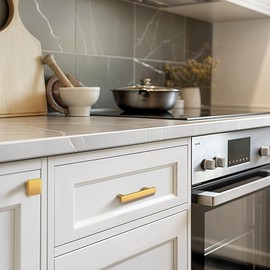 HESTIA HARDWARE 10 Pack | Drawer Pulls 3 Inch Hole to Hole | Modern Gold Handles for Dresser | 76mm Kitchen Cabinet Pulls, Drawer Handles and Dresser Handles (Z17.10.L)