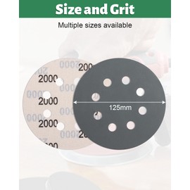 JatilEr 5 Pcs 125mm Sanding Discs Grit 2000, 8 Hole Wet and Dry Sanding Disc Round Hook and Loop Sanding Disc Orbital Sanding Discs Sandpaper for Wood, Metal and Jewelry Car Polishing