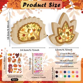 Shinybox Autumn Decoration Lamp, 3D Wooden LED Decoration Lantern, Pack of 2 DIY Autumn Decoration with 8 Autumn Stickers + 12 Colours of Colour, Autumn Wooden Ornament for Party Thanksgiving Indoor