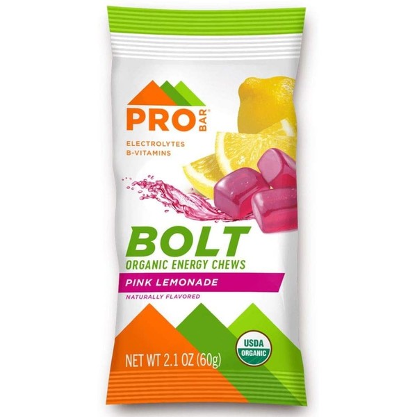 PROBAR - Bolt Organic Energy Chews, Pink Lemonade, Non-GMO, Gluten-Free, USDA Certified Organic, Healthy, Natural Energy, Fast Fuel Gummies with Vitamins B & C (12 Count)