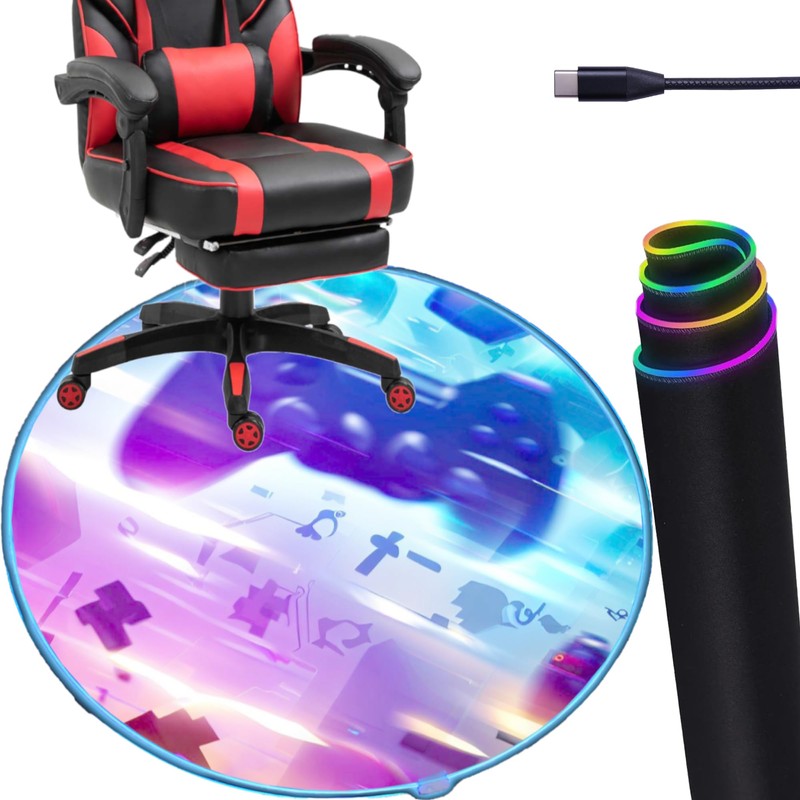 DEALZOOM Gaming Chair Mat RGB Gaming Lights (Galaxy Controller 47”)