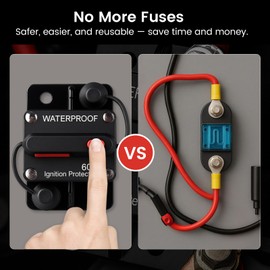 EPUICEK 60A Waterproof DC Circuit Breaker with Manual Reset, 12V–48V Inline Fuse with Screws & Terminals for Trolling Motor, Marine, RV, Car Audio, Solar Battery System