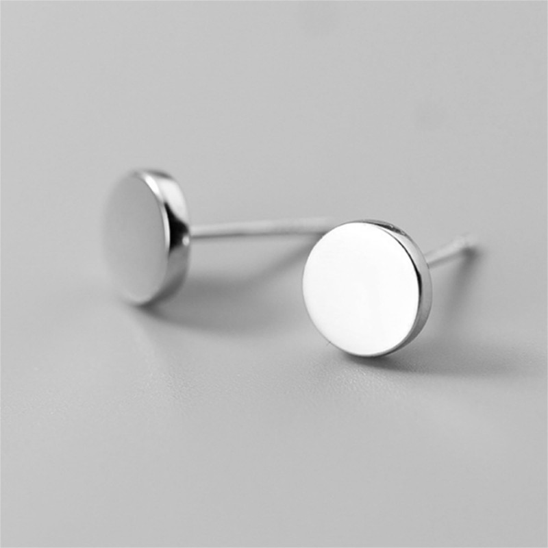 Sterling Silver Round Circle Disc Dot Unisex Stud Earrings (8mm