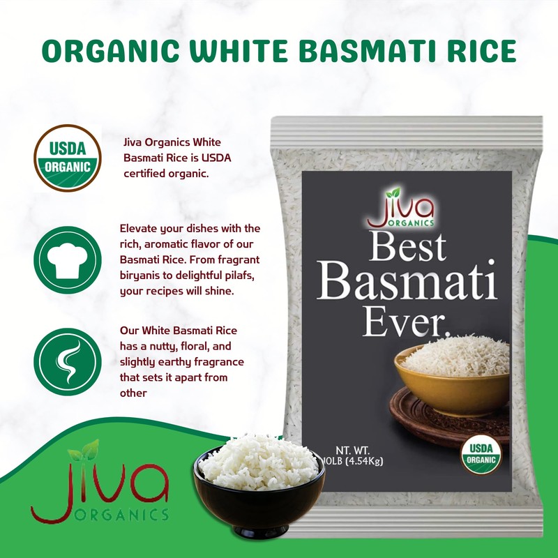 Organic Basmati Rice 10 LB Bag - Pure, Long, Premium