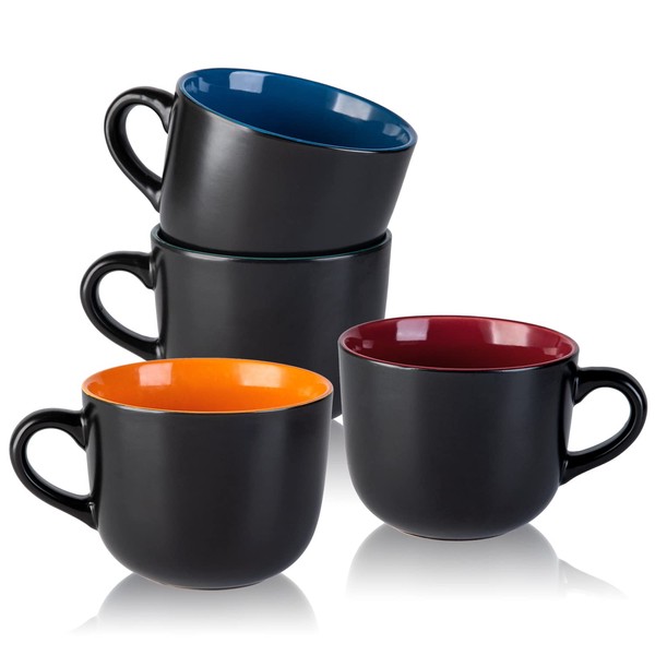 AmorArc 24 oz Soup Mugs with Handles, Jumbo Ceramic Bowls Mugs Set with handles for Coffee Cereal Cappuccino Snacks, Microwave&Dishwasher safe Soup Cups for Meal-Multicolor
