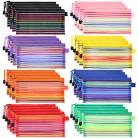 Glenmal 32 Pack Zipper Mesh Pouch Pencil Pouches Cases Multipurpose Storage Bag Travel Bags for Office Classroom Supplies Toiletries Cosmetic Puzzles Storage