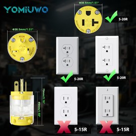 Yomiuwo Lighted Plug and Connector Set, 20A 125V NEMA 5-20P & 5-20R Straight Blade Cord End Replacement, 2-Pole 3-Wire Grounding, LED Illuminated Electrical Plugs for Generators, RV, Marine, UL Listed