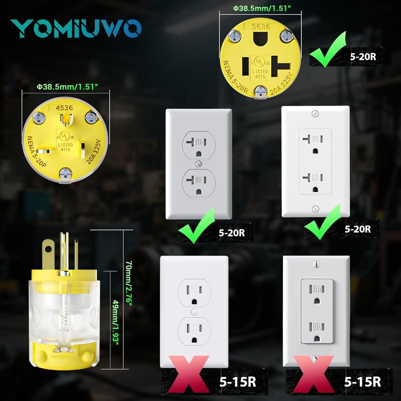 Yomiuwo Lighted Plug and Connector Set, 20A 125V NEMA 5-20P