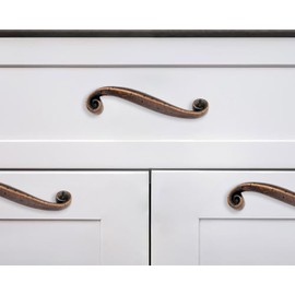 khtumeware 10 Pack Solid Core Kitchen Hammered Antique Copper Cabinet Pulls, Luxury Cabinet Handles, Hardware for Doors & Dresser Drawers, 3-3/4 Inch Hole Center, Refined Rustic Collection.