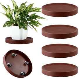 4 Packs Plant Caddy with Hidden Wheels 11.5 Inch Rolling Plant Stand Heavy Duty Plant Dolly with Casters Indoor and Outdoor Plants Plant Roller Base Large Plant Cart Pot Saucers with Wheels, Brown