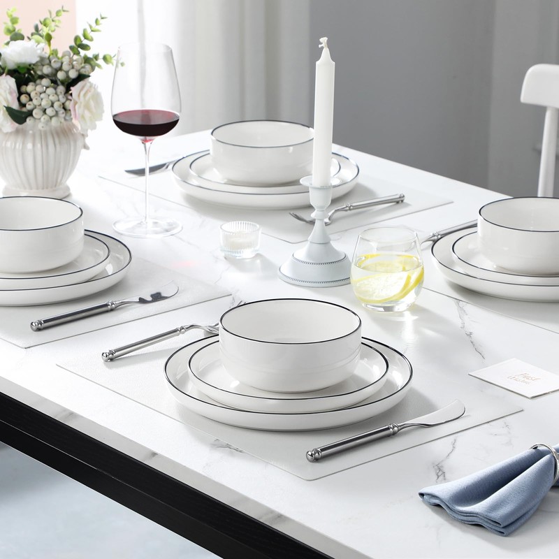 MALACASA Plates and Bowls Sets, 18 Pieces Modern Porcelain Dinnerware