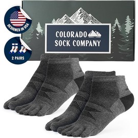 Colorado Sock Company Merino Wool Five Toe Socks for Men and Women, 2 Pair, Moisture Wicking Athletic, Running, Hiking Support, Ankle (Small)