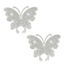 2PCS Bling Rhinestone Car Sticker Decal, Self Adhesive Crystal Dog Paw Stickers, Car Interior&Exterior Decal for Women, Car, Window, Refrigerator, Mirror, Laptop, Truck, Helmet Decoration (Butterfly)