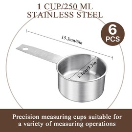 Lainballow 6 pcs 1 Cup Measuring Cup, Stainless Steel Measuring Cups, 250 ml | 240 cc | 8 oz | Engraved Marking Single Measuring Scoops, Metal Measuring Cup for Kitchen Baking & Cooking