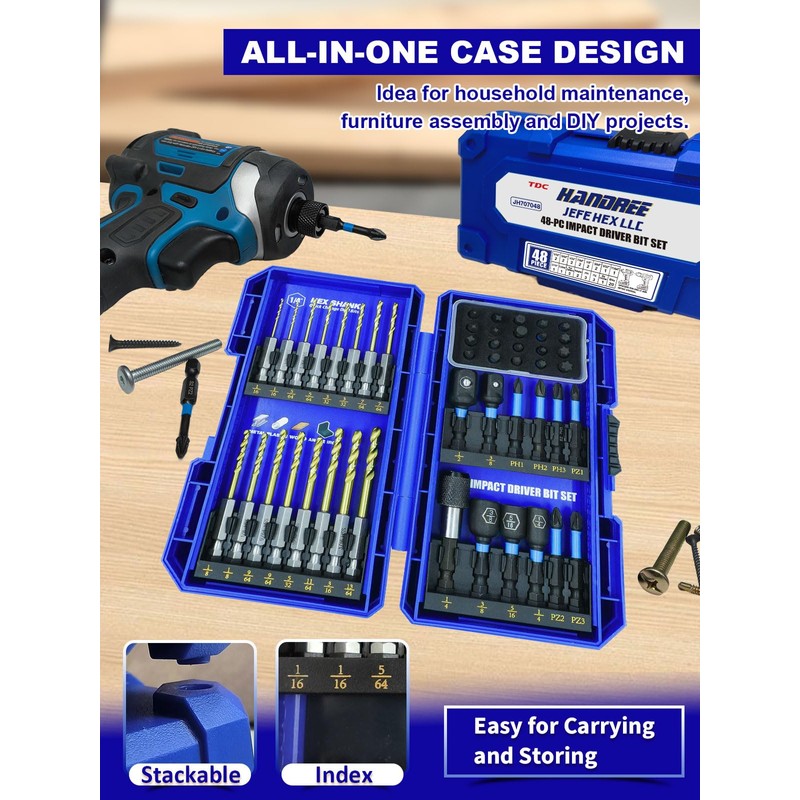 JEFE HEX 48pcs Impact Screwdriver Bit Set, HSS Titanium Coated