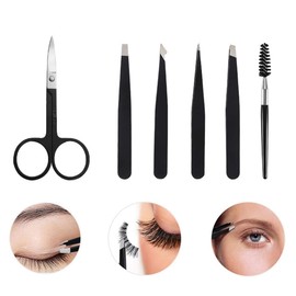 Eyebrow Tweezers Professional Set 6 PCS, Stainless Steel Eyebrow Trimming Scissors Kit for Women/Men, Great Precision Tweezers Set for Eyebrow/Facial Hair Removal/Ingrown Hairs/Splinter (Black)