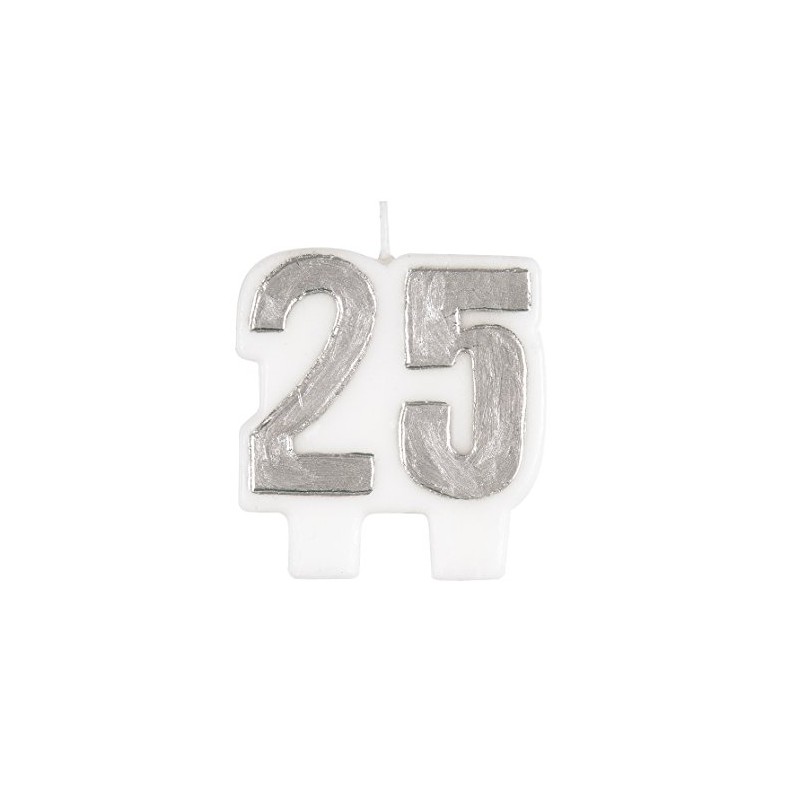 Silver Number 25 Birthday Candle