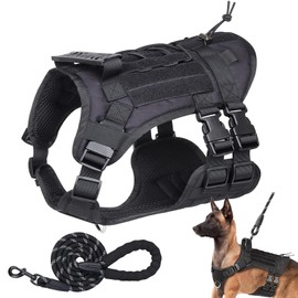 Keakitay Pechera Táctica para Perros con Asa, Arnés con Correa Perros de 1,5 Metro, Grande Ajustable Sin Tirones para Viajes y Paseo Perro, (Negro, M)