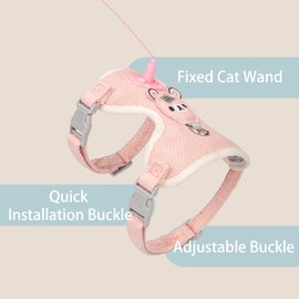 SDALU Cat Harness Collar Toy, Self Play Cat Feather Bell Toy with Harness (Pink, M)