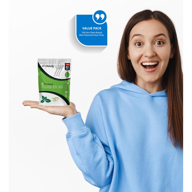 EF-Globally - Dental Floss Picks - (100 Count) - Plant