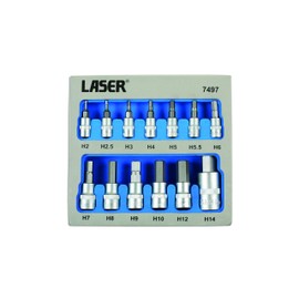 Laser 7497 Security Hex Socket Bit Set 1/4"D, 3/8"D, 1/2"D 13pc