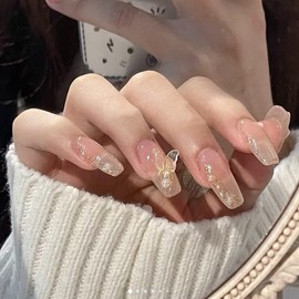 24 Pcs Beautiful and Lovely Sheer Sheer Butterfly Girly Nails Personality Unique False Nails