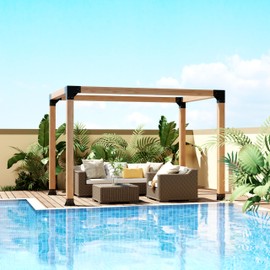 Pergola Brackets Kit 6x6'' (Inner Size 5.6x5.6), 4PCS 3way Heavy Duty Gazebo Brackets Right Angle Corner Bracket Woodwork DIY Pergola Kit with Black Powder Coated Support for Patio Pergolas, Log Cabin