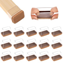 Pack of 16 Rectangular Chair Leg Caps, Protective Caps for Chair Legs, Transparent Chair Leg Protectors with Felt for Protection of Hardwood Floors