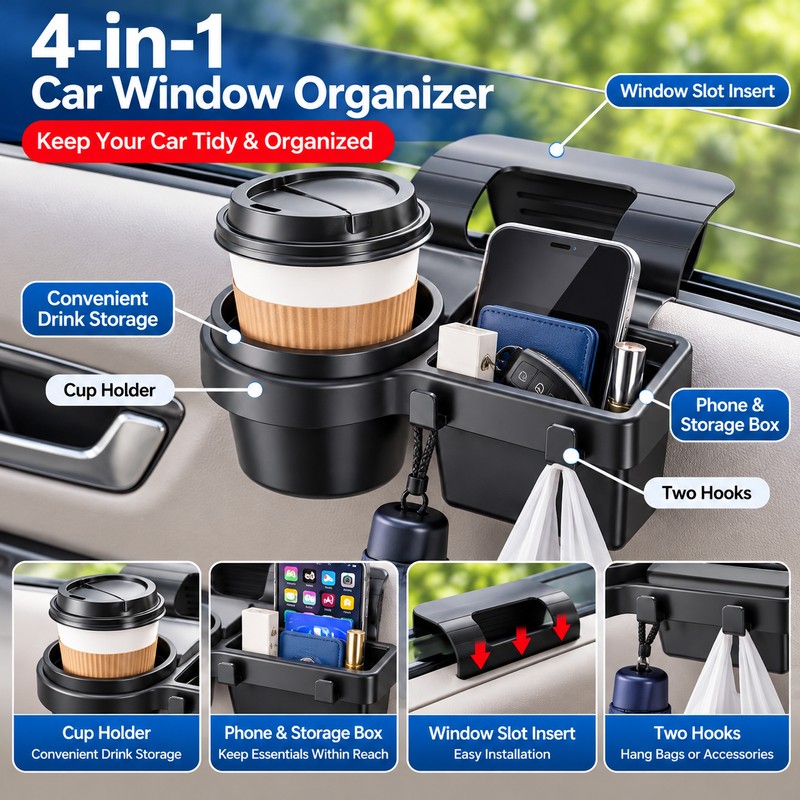 Car Cup Holder & Phone Organizer for Side Door Storage