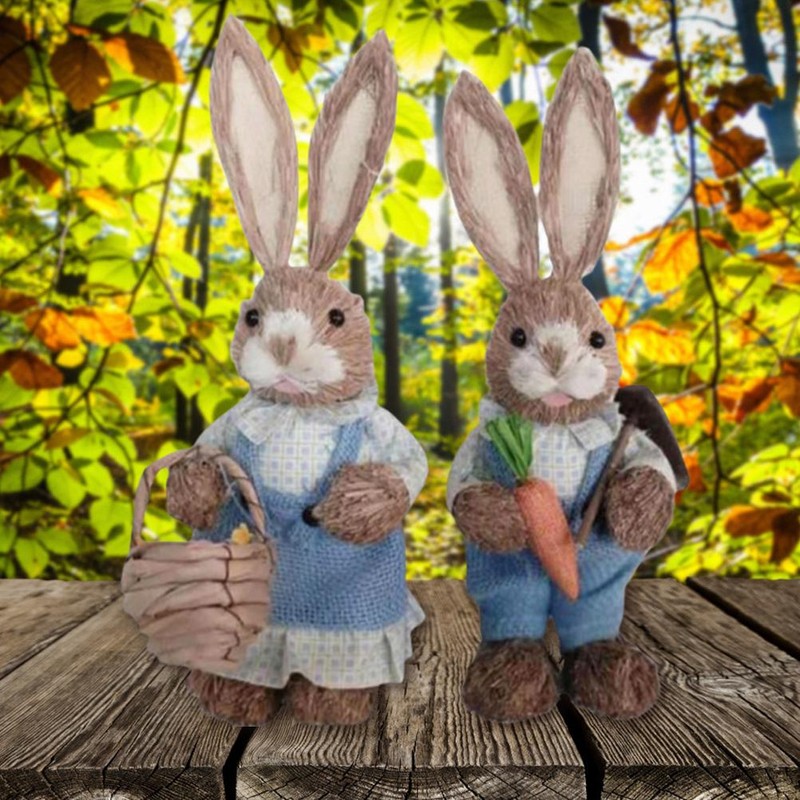 Simulation Straw Rabbit Bunny Easter Decorations Cute Holiday Decor Supplies
