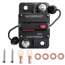 CHANGE MOORE 60 Amp Circuit Breaker with Manual Reset Waterproof Inline Fuse for Marine, Boat RV Car Trucks Power Protect with Wire Lugs Copper Washer Screw