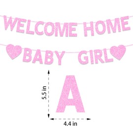 Baby Shower Decorations for Girls, Pink Glitter Welcome Home Baby Girl Banner, It’s a Girl Gender Reveal Birthday Party Decorations Supplies