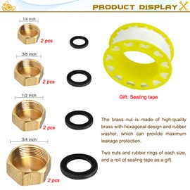 XSHAO Pack of 8 Brass Caps, Drain Preventer Blanking Plugs, 3/4 Inch Thread Cap, Brass with Hose Washers, Raw Material Tape for Heating and Drinking Water System Suitable (4 Sizes)