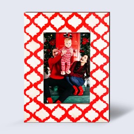 Picture Photo Frame Moorish Damask Moroccan Arts Inspired Handmade Naturals Bone Frames Photo Size 5"x7", White Red