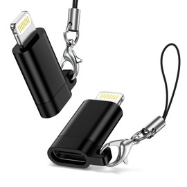 GAEF Type C to Lightning Adapter, Set of 2 with Strap, Type C to Lightning Adapter, Supports PD Charging & 480 Mbps Data Transfer, Lightweight, Compact, Portable, iOS USB to C Lightning Converter