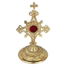 Needzo Brass Sunburst Reliquary, High Polished Relic Holder, Traditional Catholic Church Supplies, 8.5 x 5 Inches