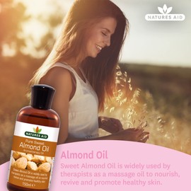 Natures Aid Almond Oil, Pure, Sweet Almond Oil, Massage Oil, Suited to Dry, Sensitive Skin, 150 ml (Pack of 1)