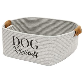 Geyecete Square Dog Toy Basket Storage Cotton Rope Storage Basket Pet/Pet Toy and Accessory Storage Bin Doy Toy Box-Gray