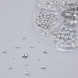 Nail Store Half Ball Nail Parts 7 Piece Set - 22 Metal Charm Silver Round Nail Stone, 1 Piece, 1. Nail Parts 7 Piece Set - 22 S455 / 네일스토어 반볼 네일파츠 7종세트-22 메탈참 실버 원형 네일스톤, 1개, 1.네일파츠 7종 세트-22 S455