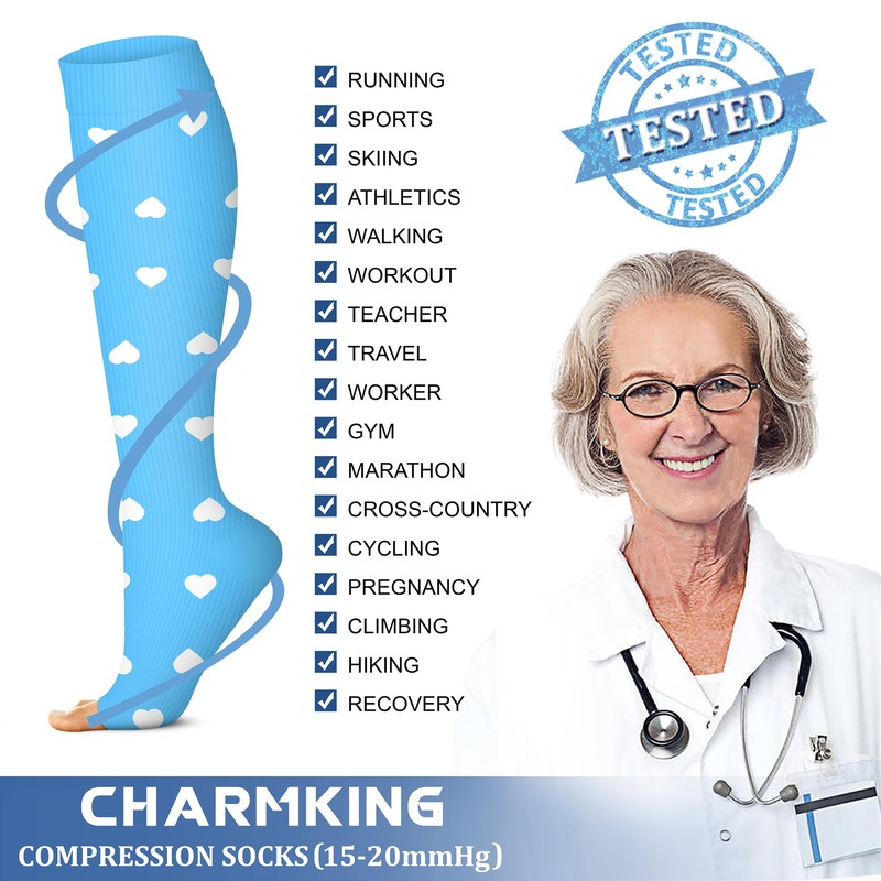 CHARMKING 3 Pairs Open Toe Compression Socks for Women &