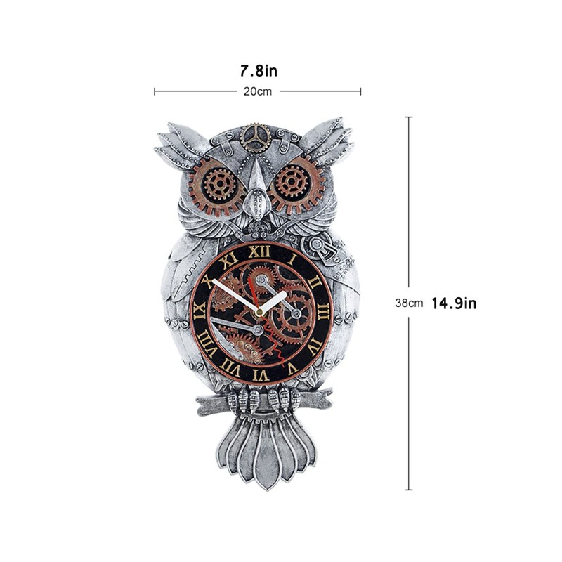 RGWYGCG Steampunk Wall Clock, Owl Decor - Handmade Resin Antique