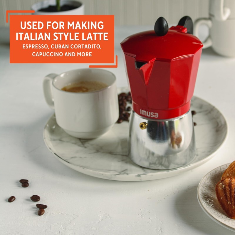 IMUSA USA Red Aluminum Stovetop 6-cup Classic Italian and Cuban