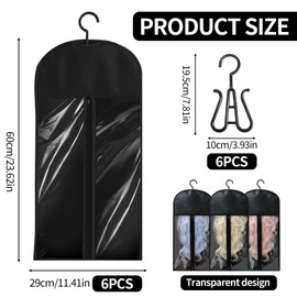 Hair Extensions Storage Bag, 6 PCS Portable Wig Storage Bags with Hooks Dustproof Hairpieces Storage Holder for Store Style Hair (Black)