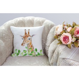 HGOD DESIGNS Giraffe Pillow Cover,Decorative Throw Pillow Watercolor Giraffe and Leaves Pillow Cases Cotton Linen Outdoor Indoor Square Cushion Covers for Home Sofa Couch 18x18 inch Green Yellow