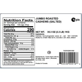 Yupik Nuts Deluxe Jumbo Salted Roasted Cashews, 2.2lb